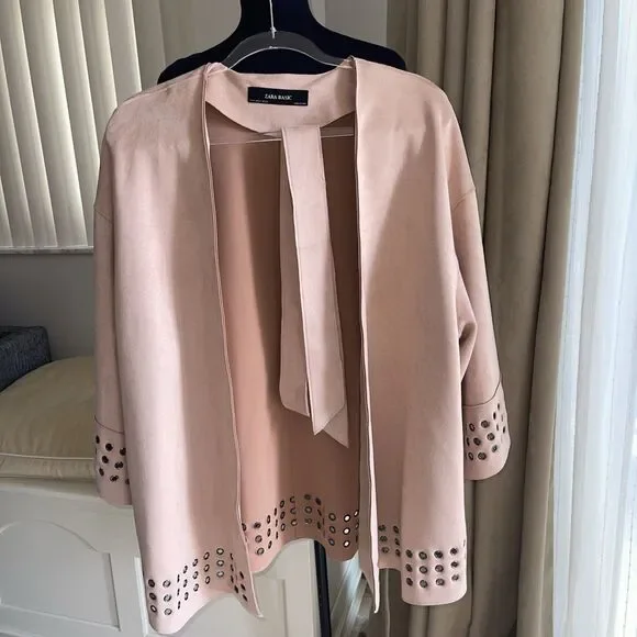 NWT Zara Basic Faux Suede Light Blush Pink Oversized Kimono Jacket M - Picture 7 of 9